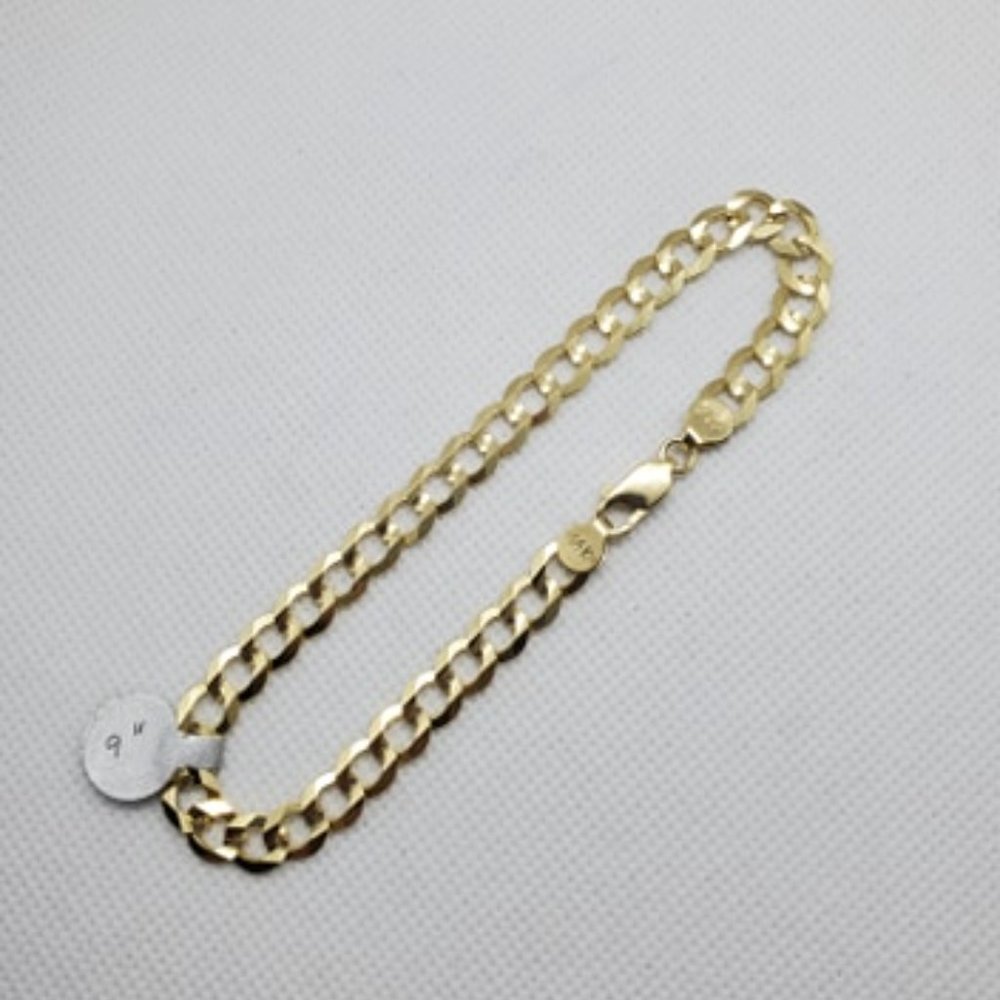 Solid 14 KT Gold Curb Link Men's Bracelet - Picture 5 of 6
